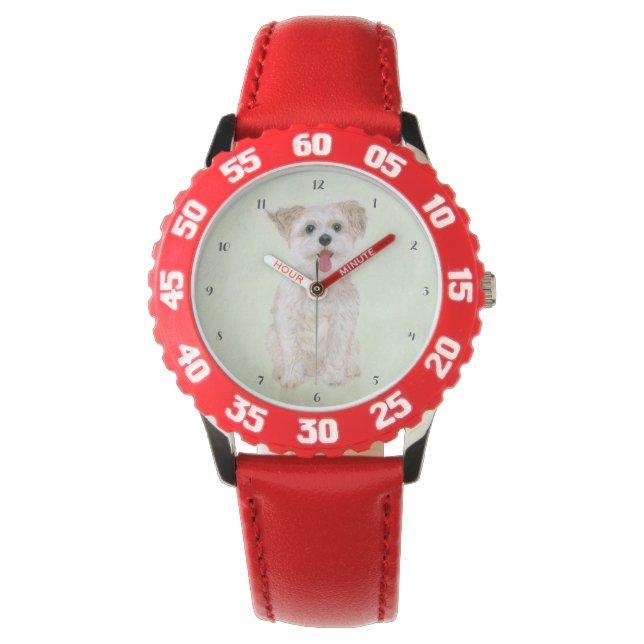 Relógio Morkie Dog Bezel Stainless Steel Red Kids Watch (Frente)