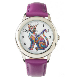 Relógio Mosaico Multicolor, engraçado Cat 756