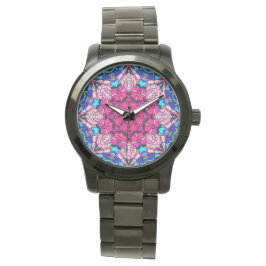 Relógio Mosaico Rosa Mandala Floral Psicélico Retro