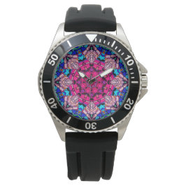 Relógio Mosaico Rosa Mandala Floral Psicélico Retro