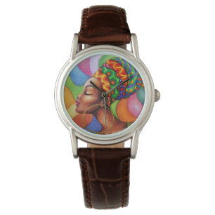 Relógio Mulher africana com Tecido tradicional de cera