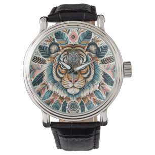 Relógio Mulher mandala boho penas de tigre