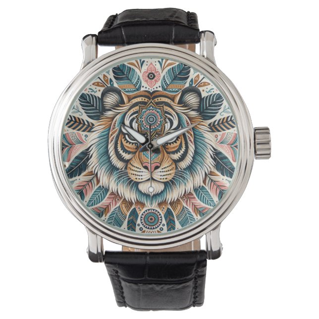 Relógio Mulher mandala boho penas de tigre (Frente)