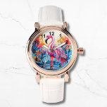 Relógio Mulheres Elegantes Flamingo, Rosa Tropical Colorid<br><div class="desc">Colorida Mulher Elegante Flamingo,  Rosa Tropical,  Watches apresenta um paraíso tropical colorido com um flamingo rosa cercado por flores tropicais. Criado pelo Evco Studio www.zazzle.com/store/evcostudio</div>