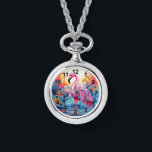 Relógio Mulheres Elegantes Flamingo, Rosa Tropical Colorid<br><div class="desc">Colorida Mulher Elegante Flamingo,  Rosa Tropical,  Watches apresenta um paraíso tropical colorido com um flamingo rosa cercado por flores tropicais. Criado pelo Evco Studio www.zazzle.com/store/evcostudio</div>