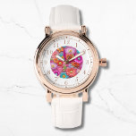 Relógio Mulheres Inglesas Incorporadas Florais Elegantes C<br><div class="desc">Colorida Boriderada Faux Floral Elegant Womans Watches apresenta um bordado moderno e colorido floral em rosa,  roxo,  laranja,  azul e amarelo. Criado pelo Evco Studio www.zazzle.com/store/evcostudio</div>