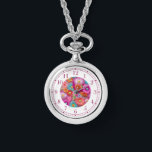 Relógio Mulheres Inglesas Incorporadas Florais Elegantes C<br><div class="desc">Colorida Boriderada Faux Floral Elegant Womans Watches apresenta um bordado moderno e colorido floral em rosa,  roxo,  laranja,  azul e amarelo. Criado pelo Evco Studio www.zazzle.com/store/evcostudio</div>
