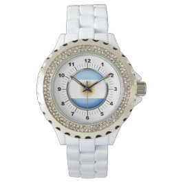 Relógio Mulheres na Argentina Flag Rhinestone White Watch