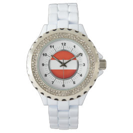 Relógio Mulheres na Áustria Bandeira Rhinestone White Enam