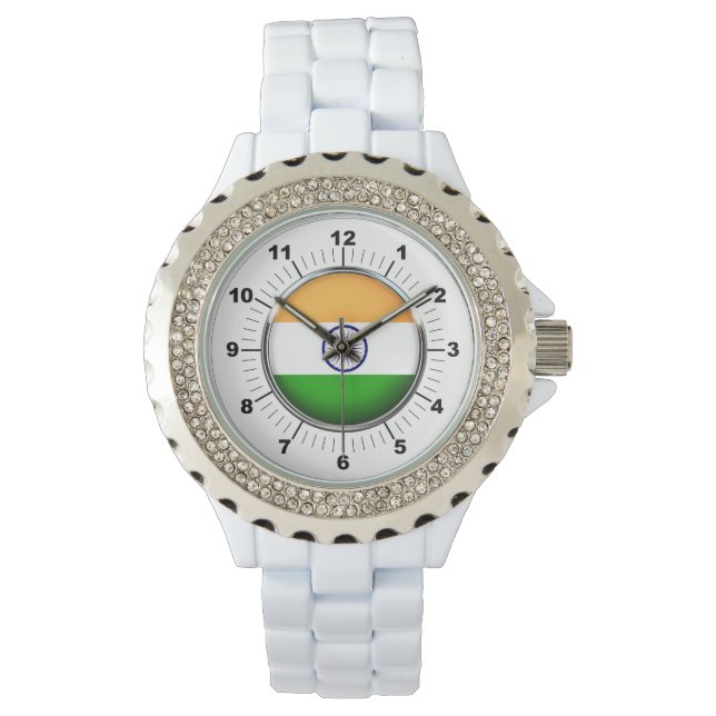 Relógio Mulheres na Índia Flag Rhinestone Watch (Frente)
