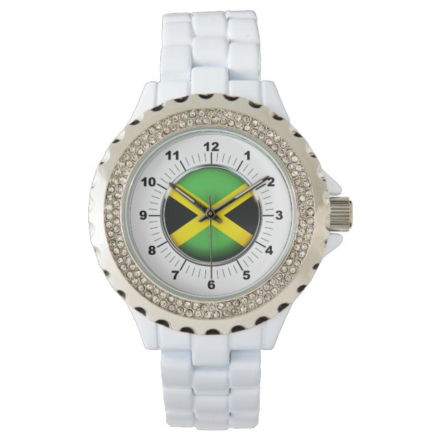 Relógio Mulheres na Jamaica Flag Rhinestone White Enamel W (Frente)