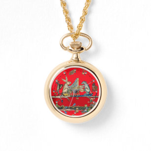 Relógio MÚSICA BESTIÁRIA MEDIEVAL, Coelho, Cão Vermelho Wa