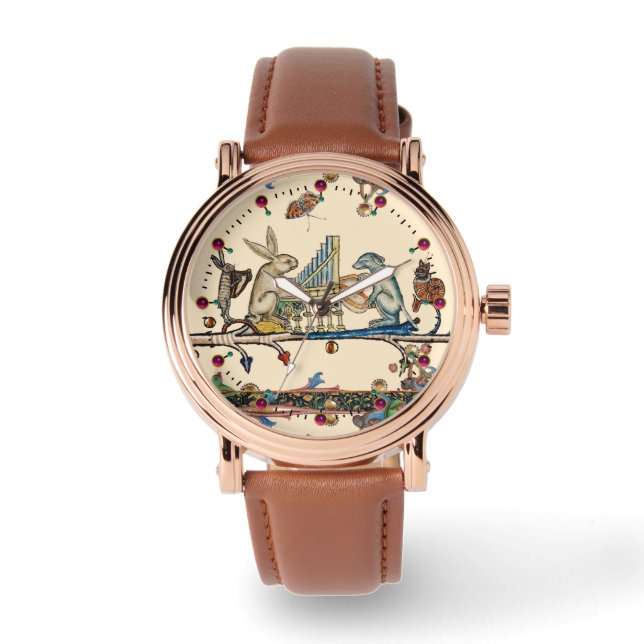 Relógio MÚSICA DE FAZER MÉDIA BESTIAL,Coelho,Cão-Marfim (Frente)