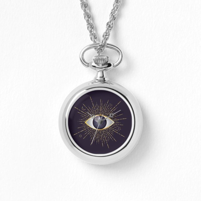Relógio Mystic Mau Eye Nazar Mati Dourado e Violeta (Frente)