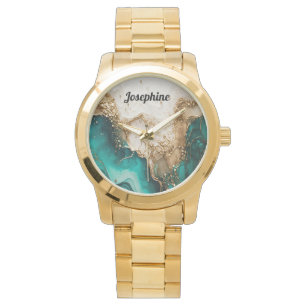 Relógio Na moda de brilho branco verde elegante