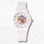 Relógio Na moda Floral bordada por Faux colorida<br><div class="desc">As mulheres Na moda floreadas bordadas com Faux coloridas Watches apresentam um bordado moderno,  cor de moda,  em cor rosa,  roxo,  laranja e vermelho sobre um fundo verde pastel. Criado pelo Evco Studio www.zazzle.com/store/evcostudio</div>