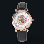 Relógio Na moda Floral bordada por Faux colorida<br><div class="desc">As mulheres Na moda floreadas bordadas com Faux coloridas Watches apresentam um bordado moderno,  cor de moda,  em cor rosa,  roxo,  laranja e vermelho sobre um fundo verde pastel. Criado pelo Evco Studio www.zazzle.com/store/evcostudio</div>
