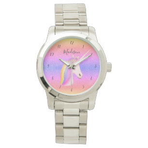 Relógio Na moda Unicorn Rainbow Monograma Womens