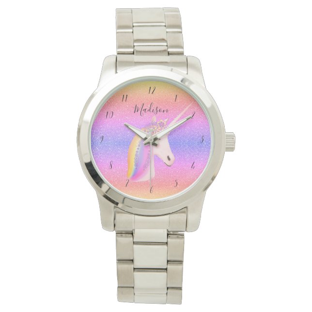 Relógio Na moda Unicorn Rainbow Monograma Womens (Frente)