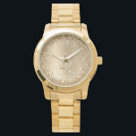 Relógio Nam Monograma de Impressão de Glitter Metálico Bru<br><div class="desc">Personalize facilmente este design de relógio chic moderno com brilho bonito de ouro brilhante num fundo metálico escovado de ouro.</div>