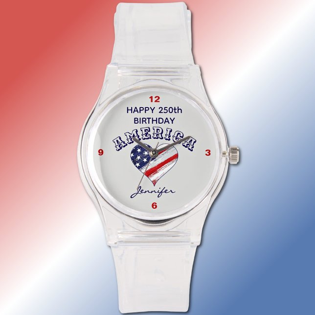 Relógio Name, Happy 250th Birthday America Clear Silicone (Criador carregado)
