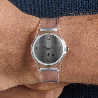 Relógio Name, Men's Metal Grid Effect Clear Silicone Watch