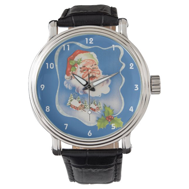 Relógio Natais vintages, Retro Jolly Santa Claus (Frente)