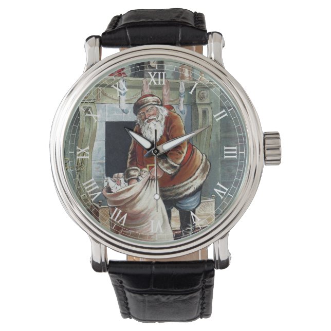 Relógio Natais vintages, Santo Nicholas pela Lareira (Frente)