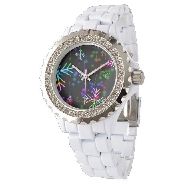 Relógio Natal caindo várias cores neonatais flocos de neve (Angular)