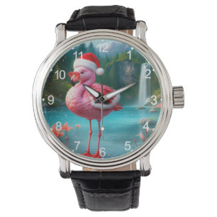 Relógio Natal Flamingo Como Papai Noel-47475