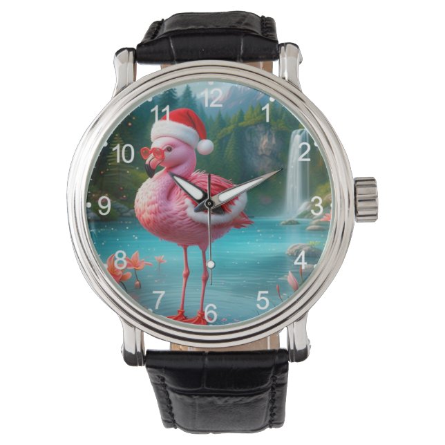 Relógio Natal Flamingo Como Papai Noel-47475 (Frente)