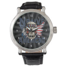 Nativo Americano de Guerra Indígena Skull USA Flag