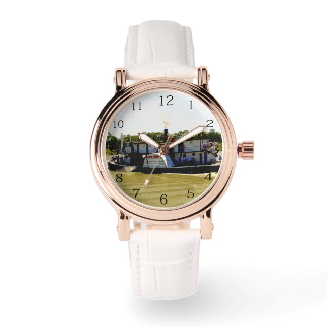 Relógio Navio a vapor De Paddle Na Aquarela Do Rio, (Frente)