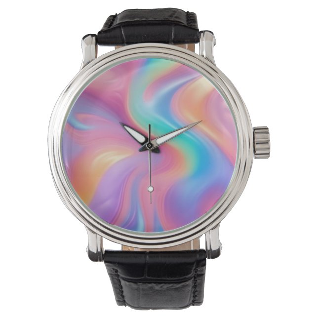 Relógio Néon de tendência Ondas abstrato azuis cor-de-rosa (Frente)