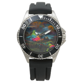 Relógio Neon Ghosts em uma paisagem fantasia assombrada