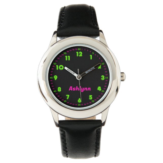 Relógio Neon Green & Pink Time-Teaching Kids Learning  (Frente)