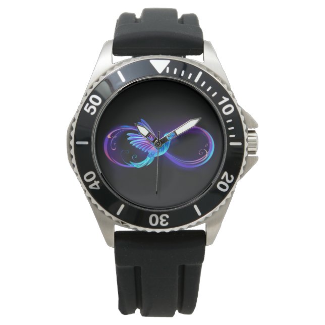 Relógio Neon Infinity Symbol with Glowing Hummingbird (Frente)