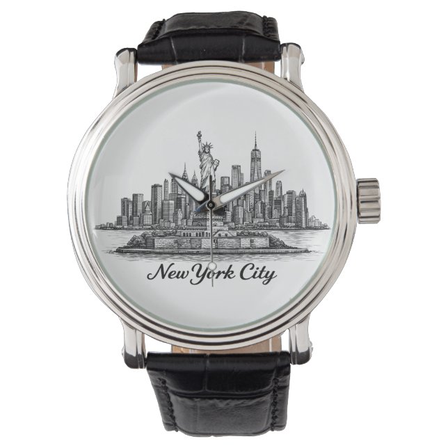 Relógio New York City Skyline Line Art Illustration (Frente)
