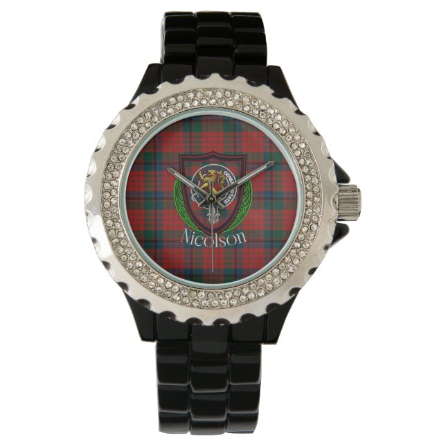 Relógio Nicolson Scottish Clan Tartan & Crest (Frente)