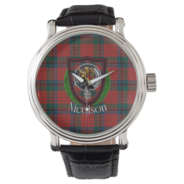 Relógio Nicolson Scottish Clan Tartan & Crest (Frente)