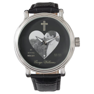 Relógio No Loving Memory Ouro Cross Heart Shape Photo