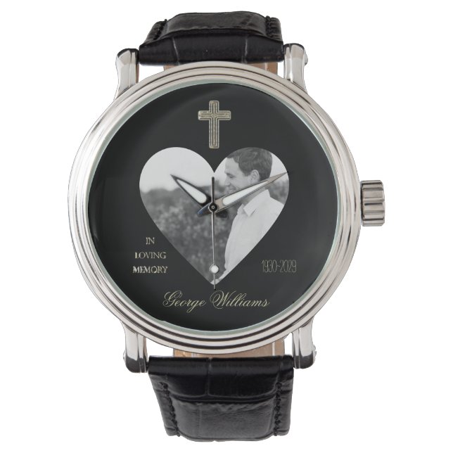 Relógio No Loving Memory Ouro Cross Heart Shape Photo (Frente)