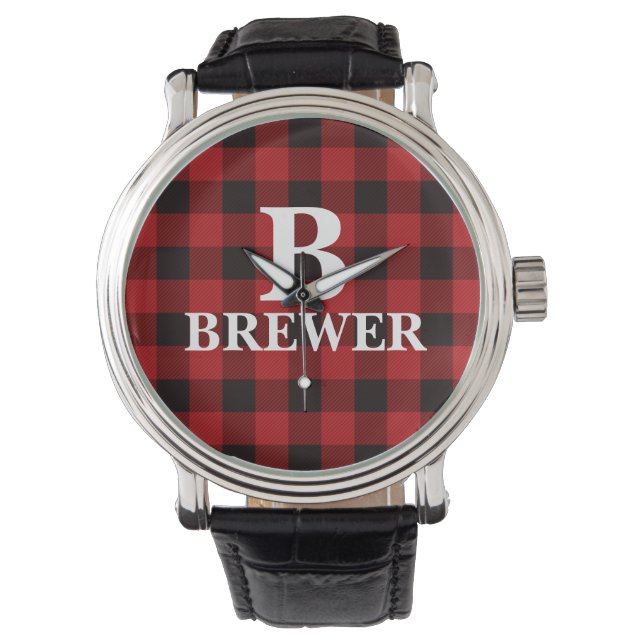 Relógio Nome da Família Personalizada Red Tartan Watch (Frente)