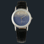 Relógio Nome da Rapariga do Monograma de Script Azul do Ma<br><div class="desc">Marinho Blue e Dourada Sparkle Glitter Script Monograma Name Watch. Isso faz a formatura perfeita,  aniversário,  casamento,  chá de panela,  aniversário,  chá de fraldas ou presente de festa de solteira para alguém que ama luxo de vidro e estilos quíticos.</div>