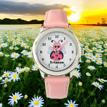 Relógio Nome de adição de ladybug cor-de-rosa<br><div class="desc">design por www.etsy.com/Shop/TreasureBoxDigitals</div>