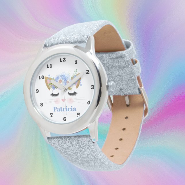 Relógio Nome de adição de rosto de gato bonito (Criador carregado)