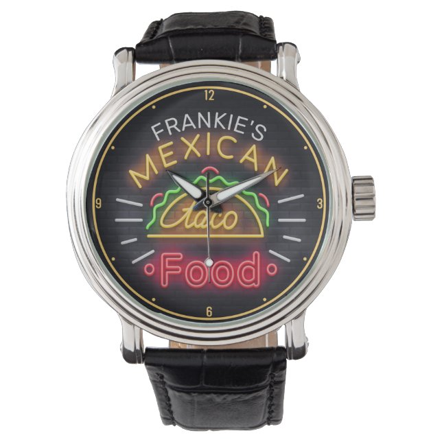 Relógio NOME DO ADICIONAMENTO Faux Neon Comida mexicana Ja (Frente)