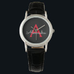 Relógio Nome do Monograma da Rapariga do Script Preto Verm<br><div class="desc">Monitor de Nome do Monograma Simples Preto e Vermelho. Isso faz a formatura perfeita,  aniversário,  casamento,  chá de panela,  aniversário,  chá de fraldas ou presente de festa de solteira para alguém que ama luxo de vidro e estilos quíticos.</div>