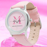 Relógio Nome do Monograma das Raparigas de Script Moderno<br><div class="desc">Acessorize com elegância usando nosso Hot Pink Modern Script Girls Monograma Name Watch! Este na moda apresenta uma face rosa-quente vibrante, personalizada com seu nome em um script moderno para uma aparência exclusiva e personalizada. Perfeito para adicionar um pop de cor a qualquer equipamento, ele combina moda com funcionalidade. O...</div>