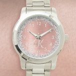 Relógio Nome do Monograma do Glitter Metálico Brutado Dour<br><div class="desc">Personalize facilmente esse design de relógio chic moderno com brilho bonito prateado brilhante em um fundo metálico derrubado de rosa.</div>
